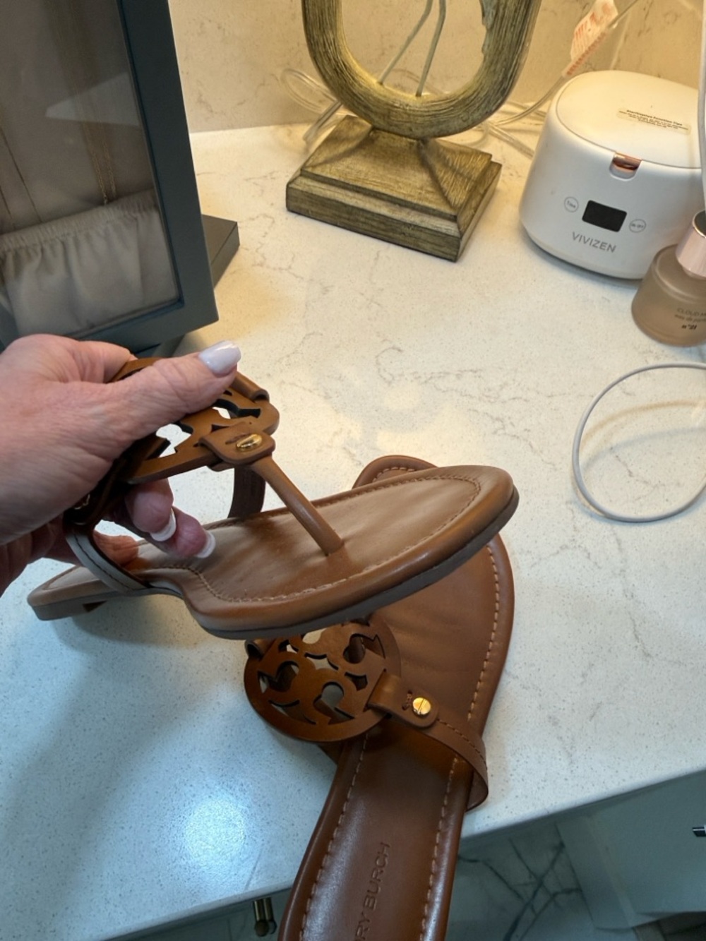 Tory Burch Brown Miller Leather Logo Sandals - Picture 3 of 4